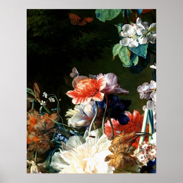 PINK RED ANEMONES WHITE FLOWERS,BUTTERFLY IN BLACK POSTER (Vorne)