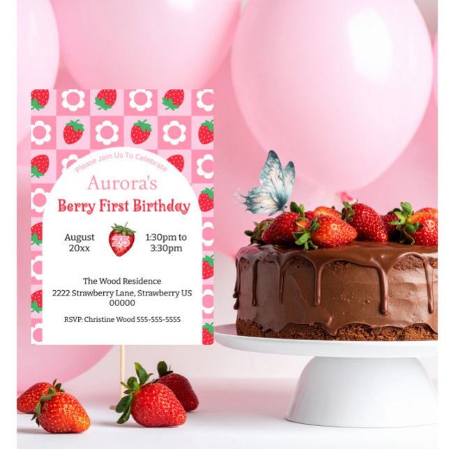 Pink & Red Berry First Birthday Card - Halten Sie  Karte (Von Creator hochgeladen)