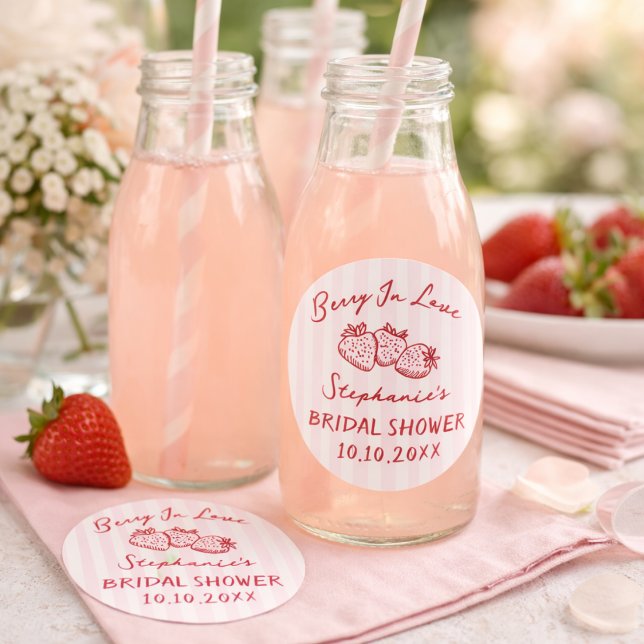 Pink Red Berry In Love Bridal Shower Thank You Runder Aufkleber (Von Creator hochgeladen)
