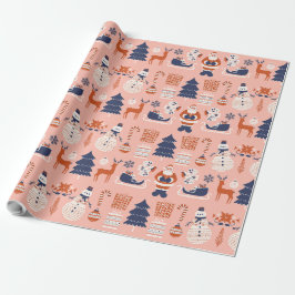 Pink Red Blue Illustrative Modern Christmas Geschenkpapier