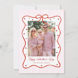 Pink Red Bow Love Happy Valentine's Day Photo Card Feiertagskarte