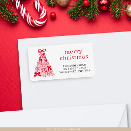 Pink Red Bow Merry Christmas Address Label Adressaufkleber