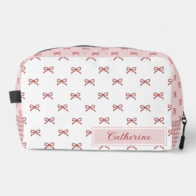 Pink & Red Bow Pattern Gingham Coquette Cosmetic  Waschbeutel (Vorderseite)