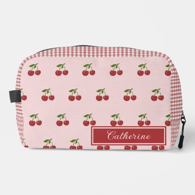 Pink Red Cherry Gingham Pattern Simple Fruit Waschbeutel (Vorderseite)