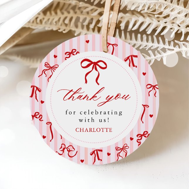 Pink Red Coquette Bow Valentine Baby Shower Geschenkanhänger (Von Creator hochgeladen)