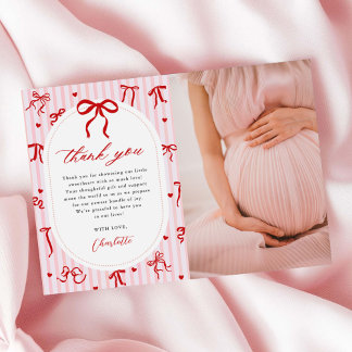 Pink Red Coquette Bow Valentine Baby Shower Photo Dankeskarte