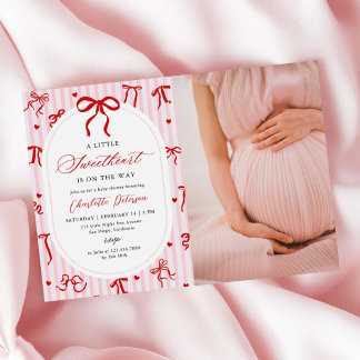 Pink Red Coquette Bow Valentine Baby Shower Photo Einladung