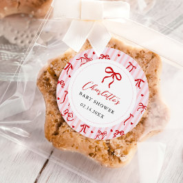 Pink Red Coquette Bow Valentine Baby Shower Runder Aufkleber