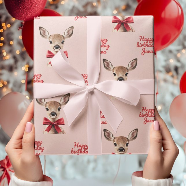 Pink & Red Deer Wrapping Paper | Woodland Birthday Geschenkpapier (Von Creator hochgeladen)