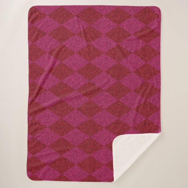 Pink & Red Diamond Glitzer Pouf Sherpadecke (Vorderseite)