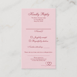 Pink Red Elegant Calligraphy Wedding RSVP Card Visitenkarte