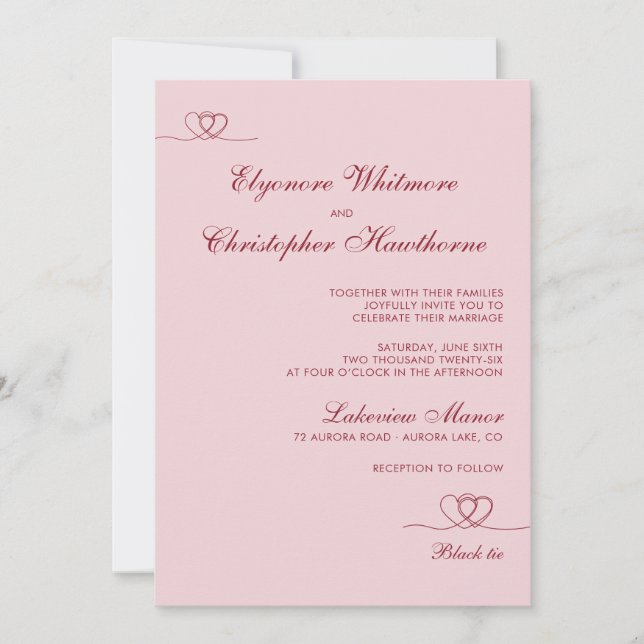 Pink Red Elegant Chic Calligraphy Wedding Einladung (Vorderseite)