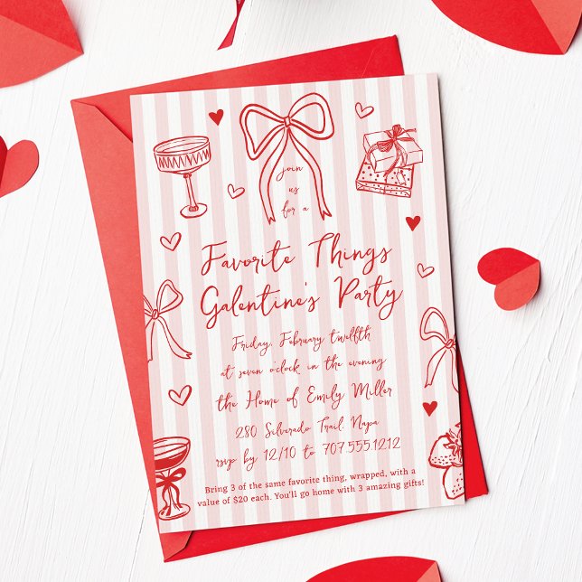 Pink & Red Favorite Things Galentine’s Day Party Einladung (Von Creator hochgeladen)