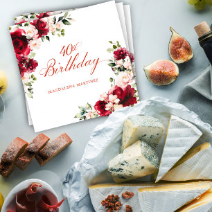 Pink Red Floral 40. Geburtstag Custom Cocktail Serviette
