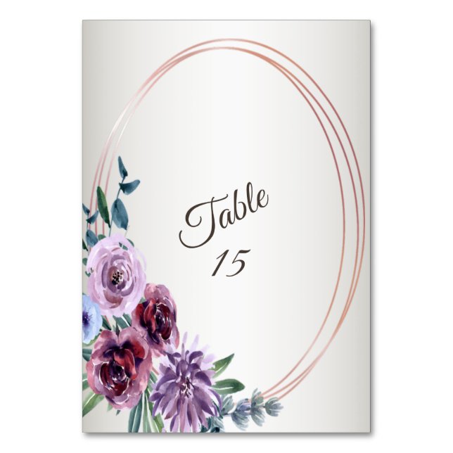 Pink Red Floral Geometric Watercolor Wedding Party Tischnummer (Vorderseite)