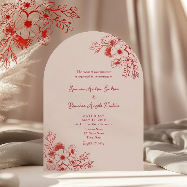 Pink Red Floral QR Code Wedding Einladung (Von Creator hochgeladen)