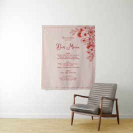 Pink Red Floral Wedding Bar Menu Wandteppich