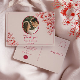 Pink Red Floral Wedding Thank You Postkarte