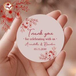 Pink Red Floral Wedding Thank You Runder Aufkleber