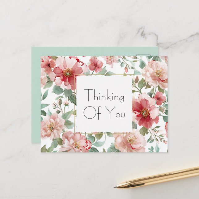 Pink Red Flowers Mint   Postkarte (Vorderseite/Rückseite Beispiel)