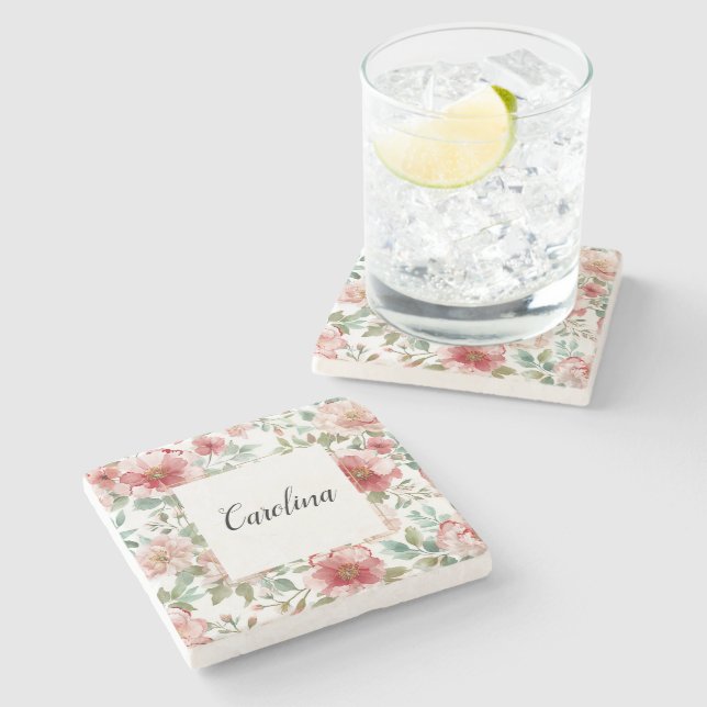 Pink Red Flowers   Steinuntersetzer (Seitenansicht)