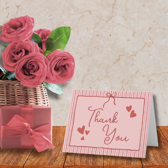 Pink Red Galentine Coquette Bow Hearts Stripes Dankeskarte (Von Creator hochgeladen)