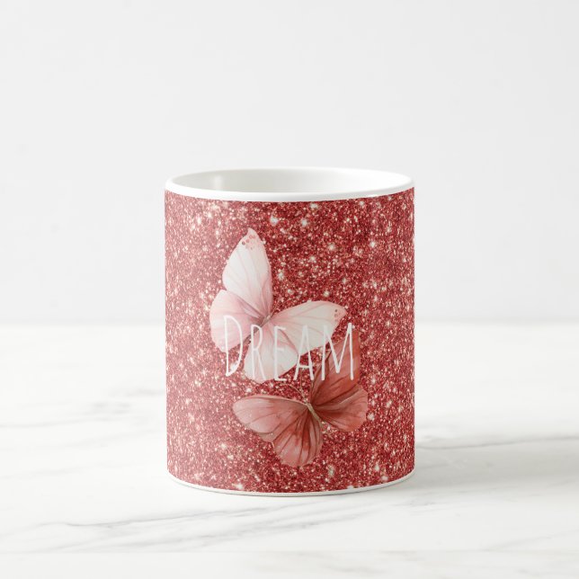 Pink Red Glitter Butterflies Kaffeetasse (Mittel)