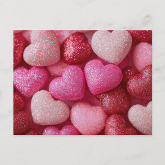Pink Red Glitter Hearts Valentine`s Day Card  Postkarte