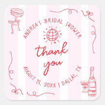 Pink & Red Hand Drawn Bridal Shower Thank You