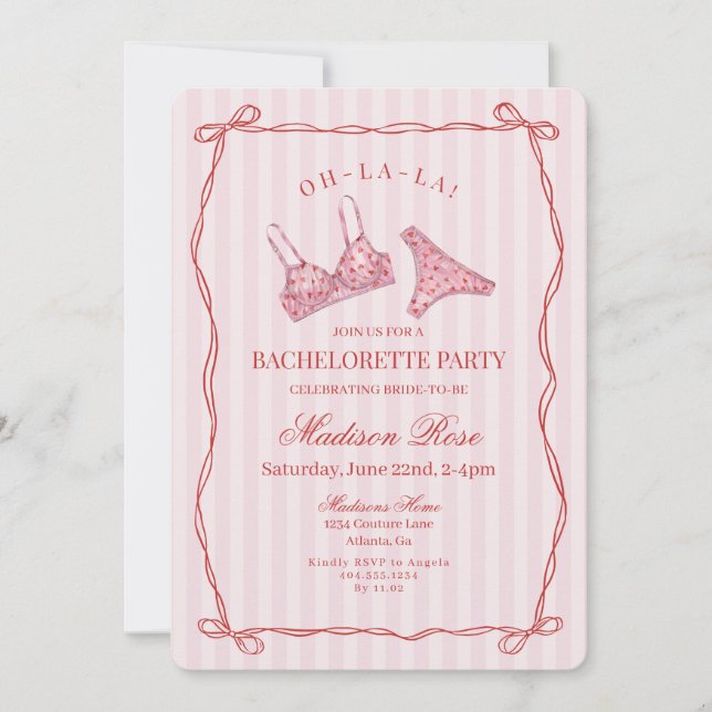 Pink & Red Heart Lingerie Bachelorette Party Einladung (Vorderseite)