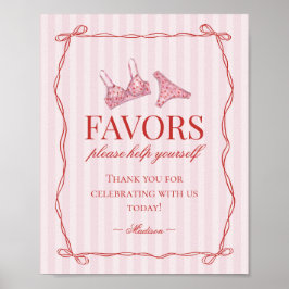 Pink & Red Heart Lingerie Bachelorette Party Favor Poster
