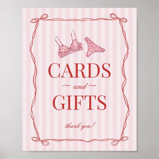 Pink & Red Heart Lingerie Shower Cards & Gifts Poster (Vorne)