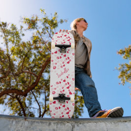 Pink & Red Heart und Cat Pattern mit individuellem Skateboard