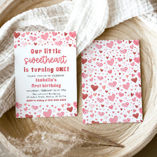 Pink Red Hearts Little Sweetheart Erster Geburtsta Einladung