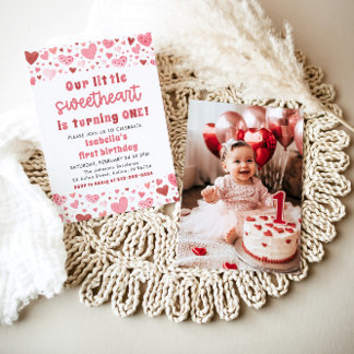 Pink Red Hearts Little Sweetheart Erster Geburtsta Einladung