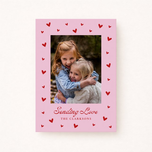 Pink Red Hearts One Photo Valentines Day Card Einladung (Von Creator hochgeladen)