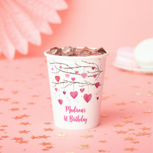 Pink Red Hearts Sweetheart Birthday Pappbecher