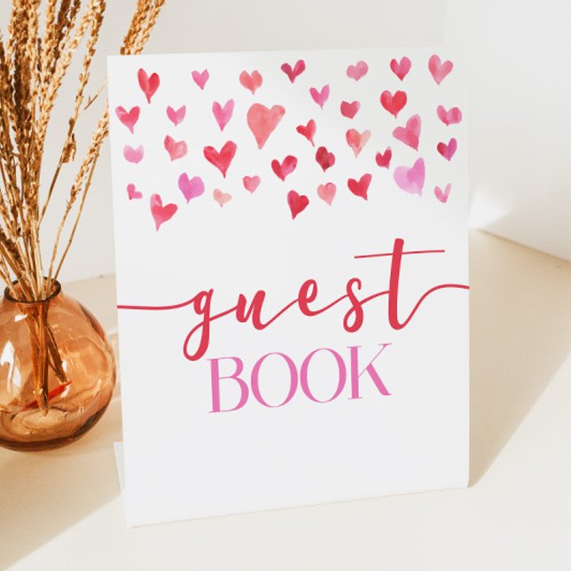 Pink Red Hearts Valentine Guest Book Party Sign Sockelschild (Von Creator hochgeladen)