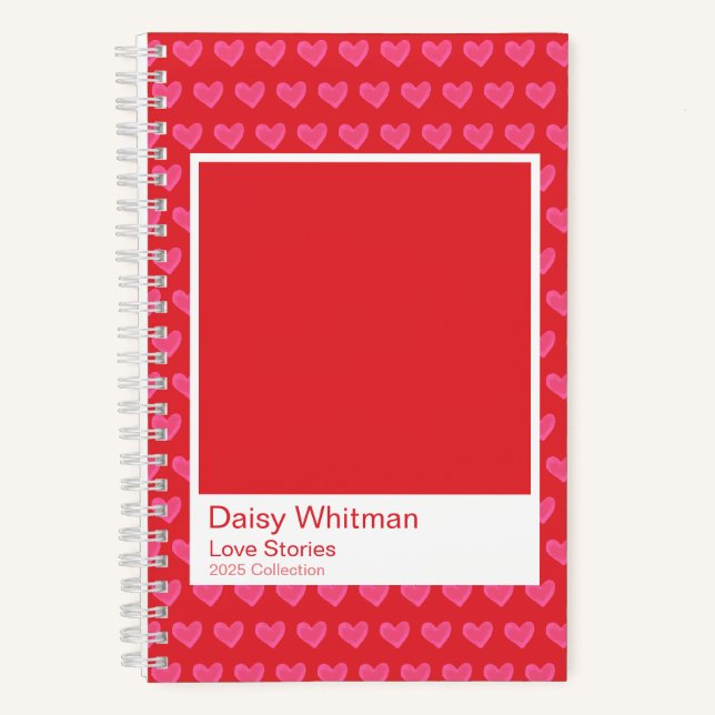 Pink & Red Illustrated Hearts Spiral Notebook Notizbuch (Vorderseite)