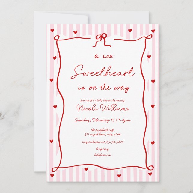 Pink Red Little Sweetheart Baby Shower Invitation Einladung (Vorderseite)