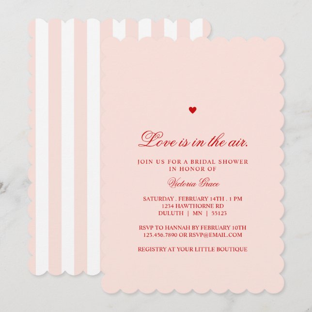 Pink & Red Love is in the Air Bridal Shower Einladung (Vorne/Hinten)