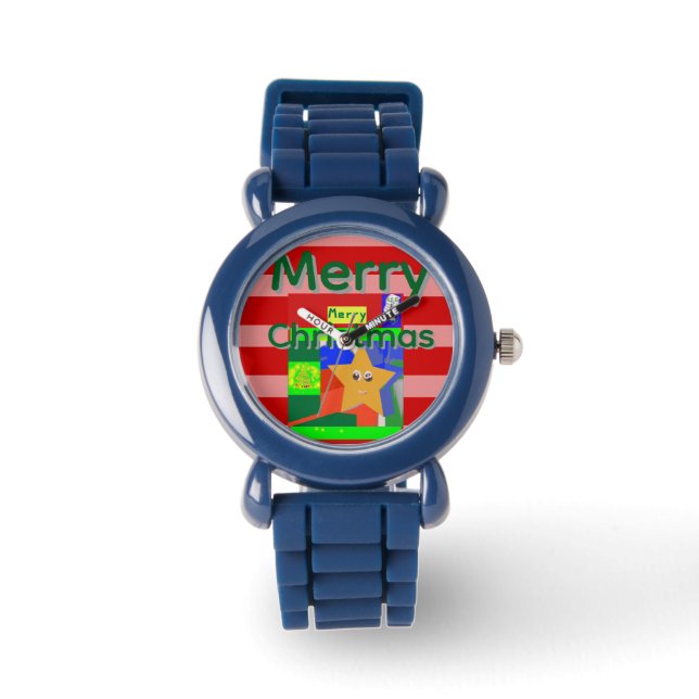 Pink Red Merry Christmas Armbanduhr (Vorderseite)