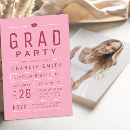 Pink Red Modern Simple Typografy Graduation Party Einladung