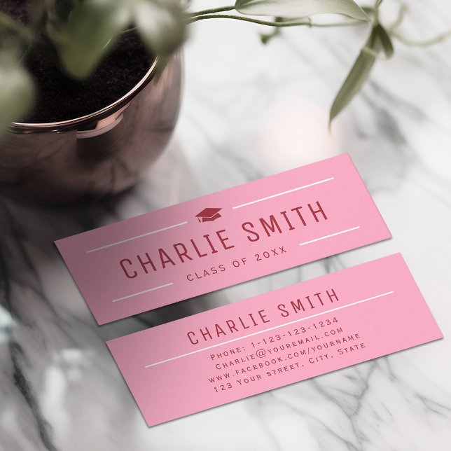 Pink Red Modern Typografy Graduate Name Card Telefonnummerkarte (Pink Red Modern Typography Graduate Name Card)