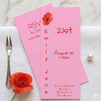 Pink Red Poppy Funky Vertical 21st Birthday Einladung