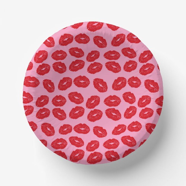 Pink Red Romantic Love Kisses Party Paper Plates Pappteller (Vorderseite)