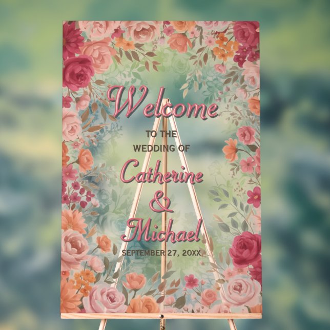 Pink & Red Romantic Spring Wedding Welcome Acrylschild (Neutral)