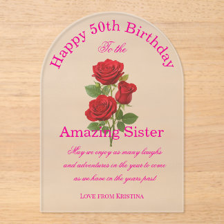 Pink Red Roses Amazing Sister Acrylic Birthday Acryleinladungen