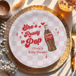 Pink Red She's Ready to Pop Baby Shower Pappteller