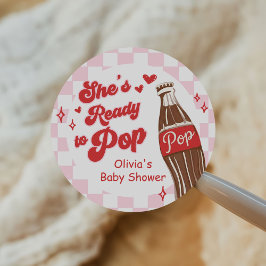 Pink Red She's Ready to Pop Baby Shower Runder Aufkleber